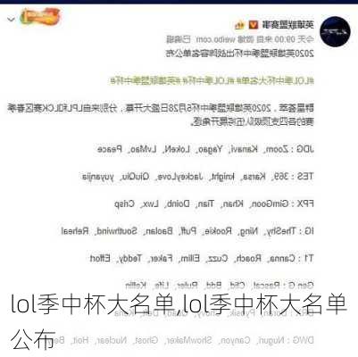 lol季中杯大名单,lol季中杯大名单公布