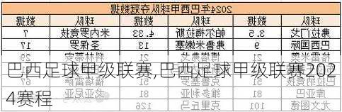 巴西足球甲级联赛,巴西足球甲级联赛2024赛程